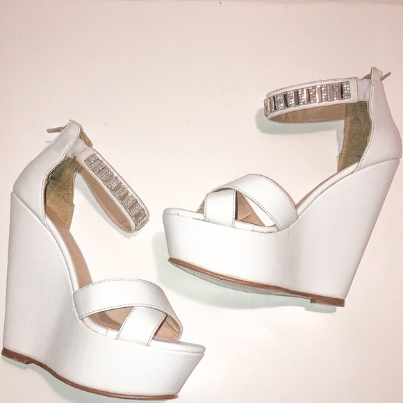CRYSTAL ANKLE STRAP WEDGES - Picture 1 of 8